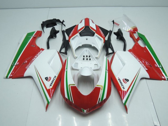 Ducati 848 1098 1198 07-14 - Blanco & Rojo con Verde Raya Ducati 848 1098 1198 07-14 - Blanco & Rojo con Verde Raya