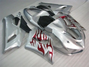 Kawasaki ZX6R 05-06 - Plata Rojo Llamas